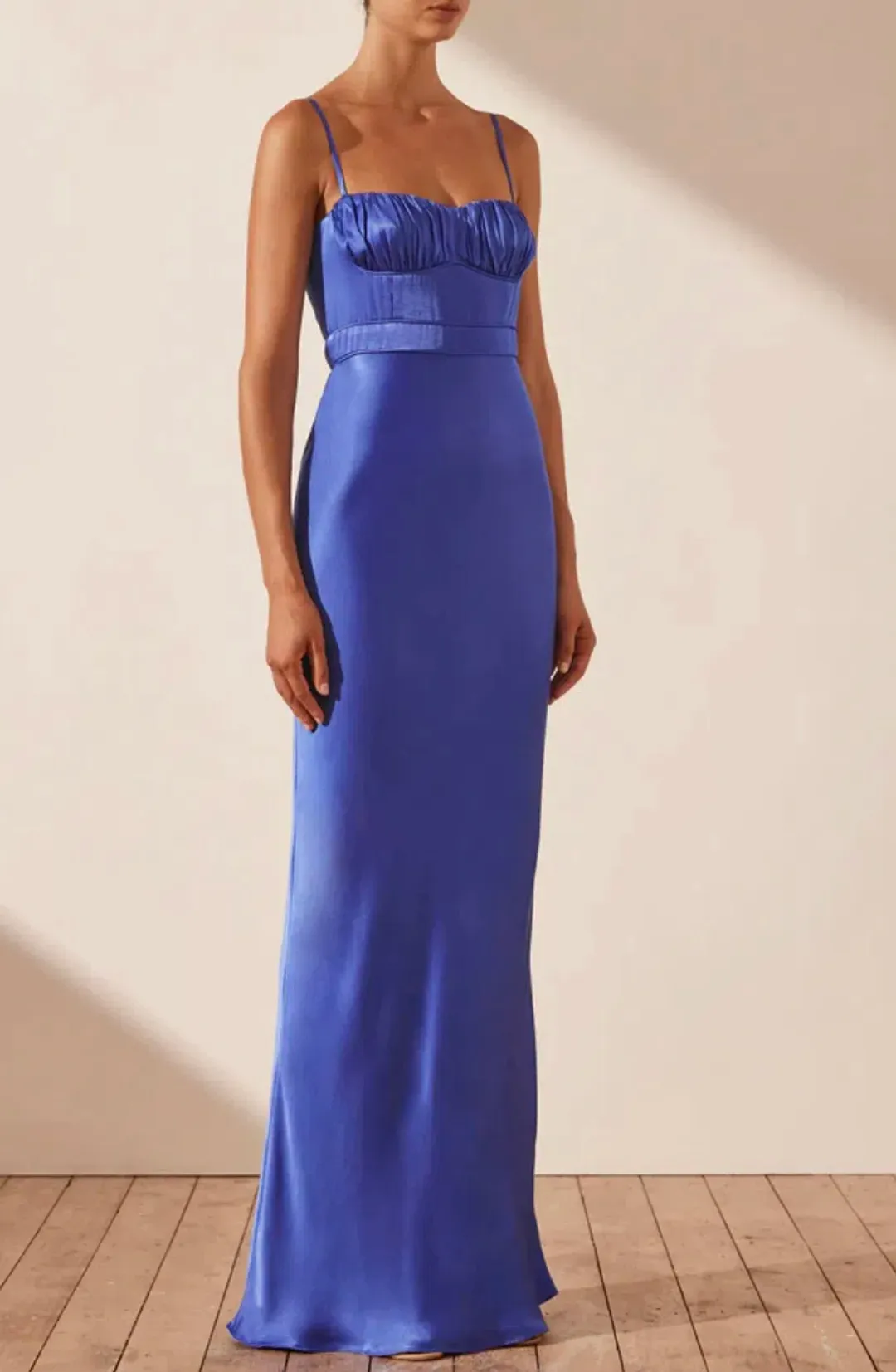 Shona Joy Oliviera Ruched Maxi Dress Strong Blue Size 10 for rent on The Volte - main image