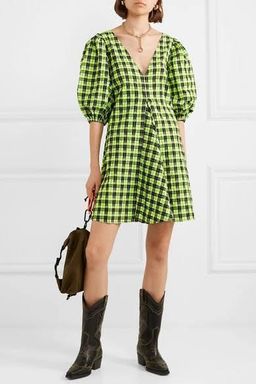 Ganni seersucker check dress green for rent on The Volte - image 2
