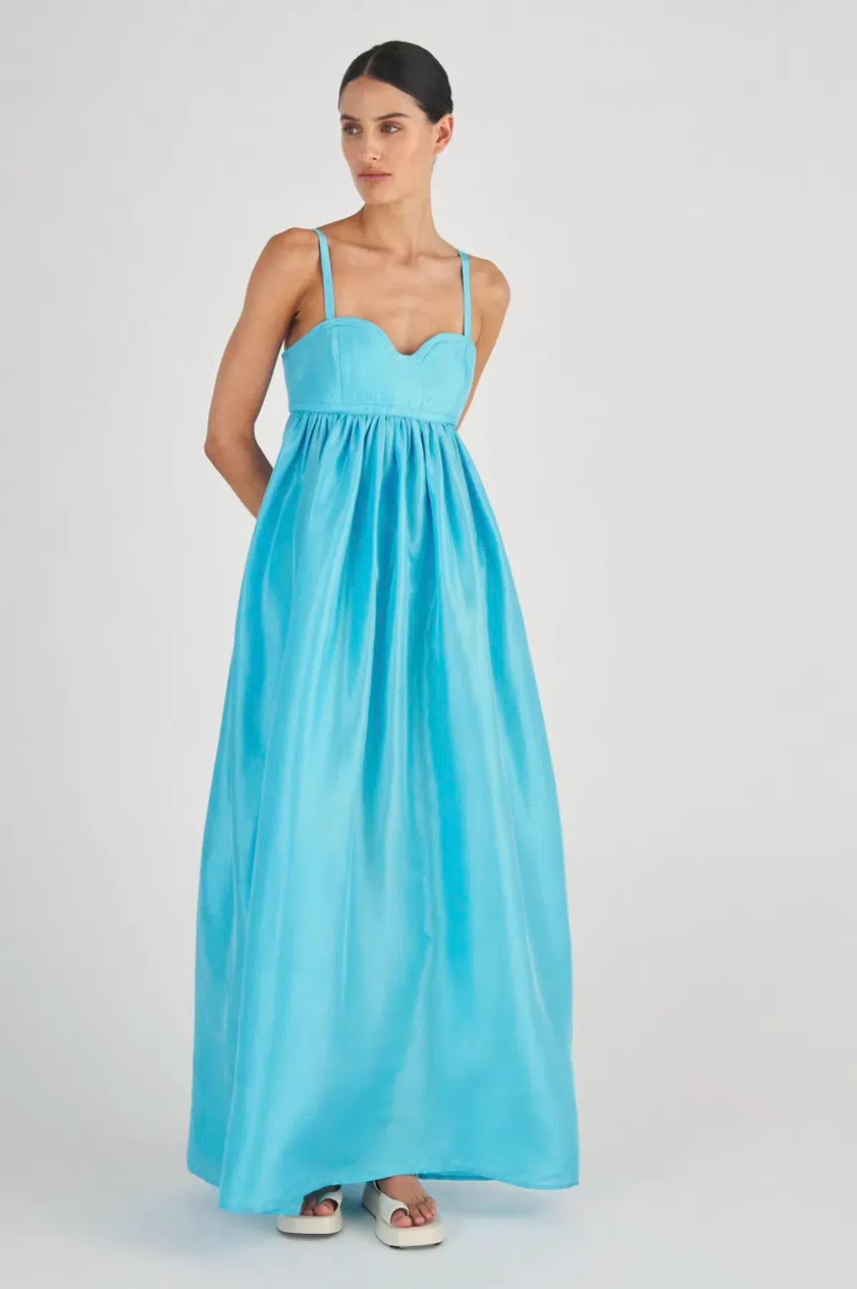 Oroton Bodice Detail Gown Lake Blue Size 12 for rent on The Volte - main image