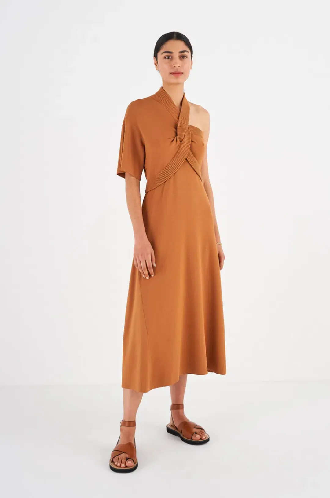 Oroton Asymmetric Dress in Toffee Size M / AU 10 for rent on The Volte - main image