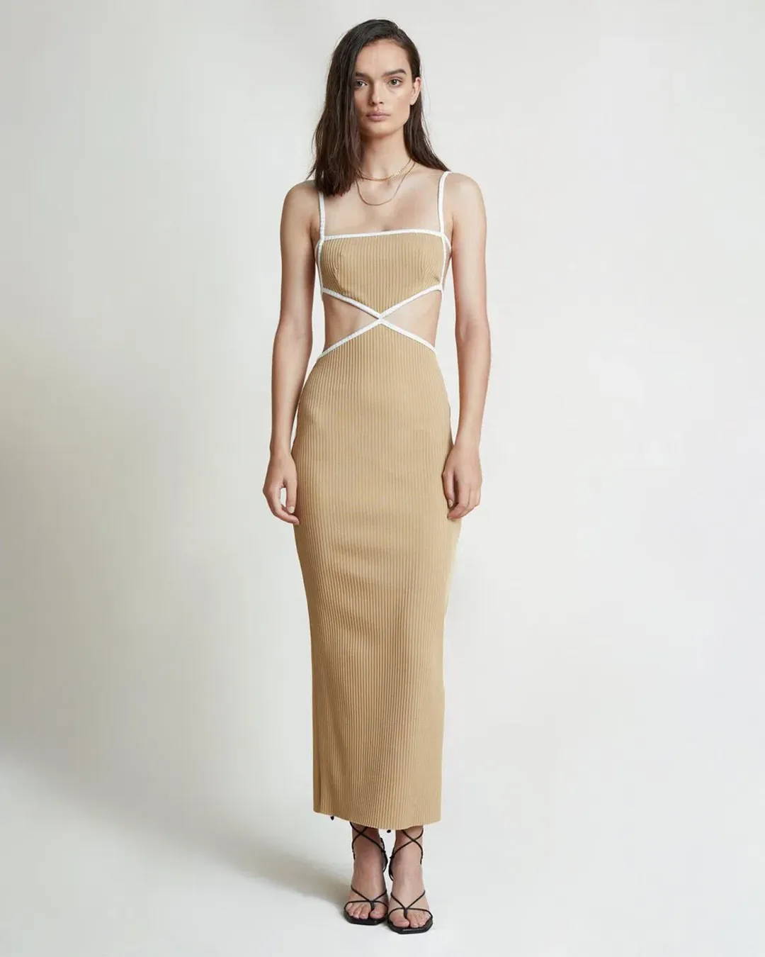 Bec & Bridge Coyote Midi Dress Beige Size 8 for rent on The Volte - main image
