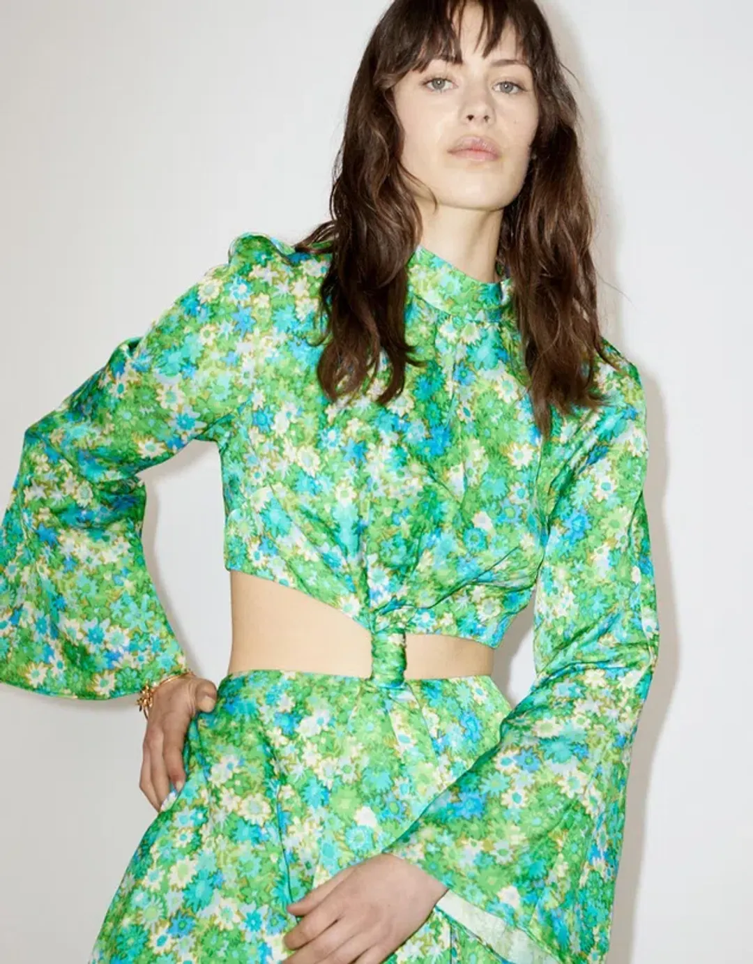 Alemais Cassandra Cut Out Mini Dress Green Floral Print Size 6 for rent on The Volte - main image