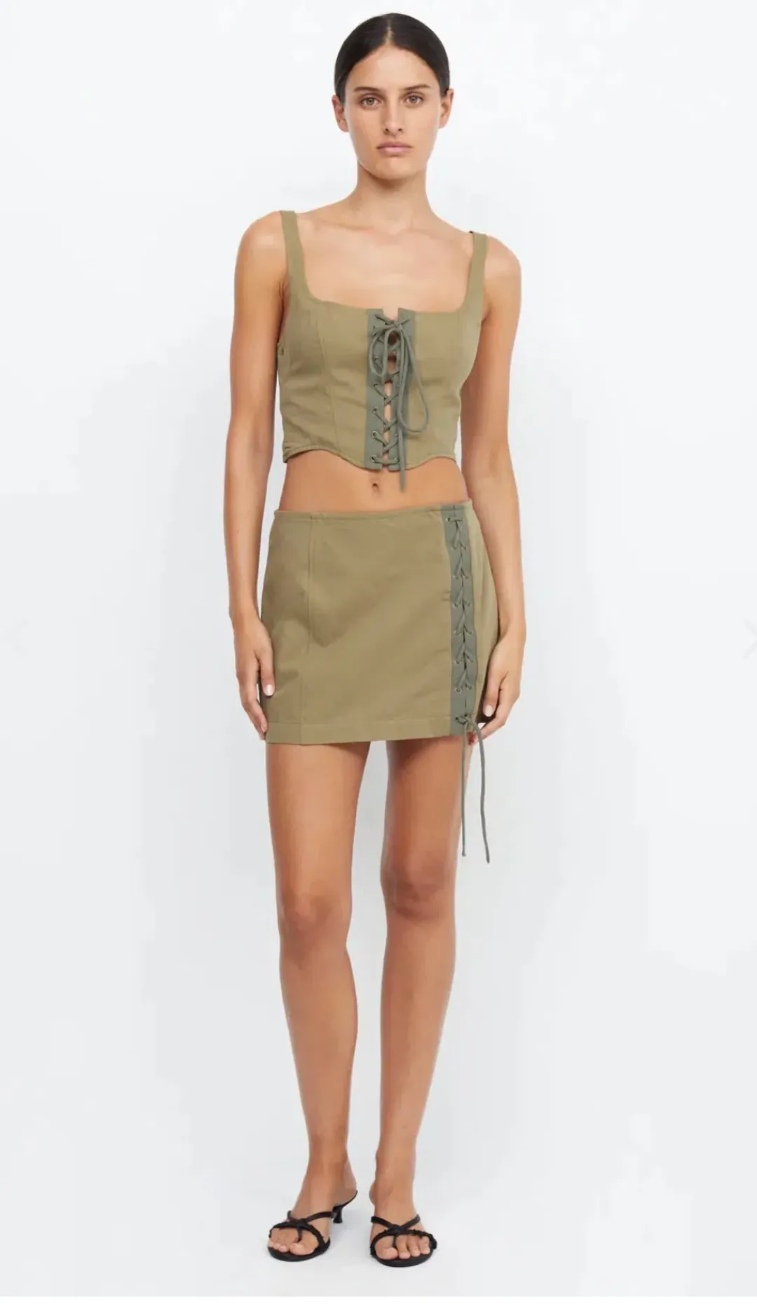Bec and Bridge Remi Mini Skirt Spliced Khaki Size 8 for rent on The Volte - main image