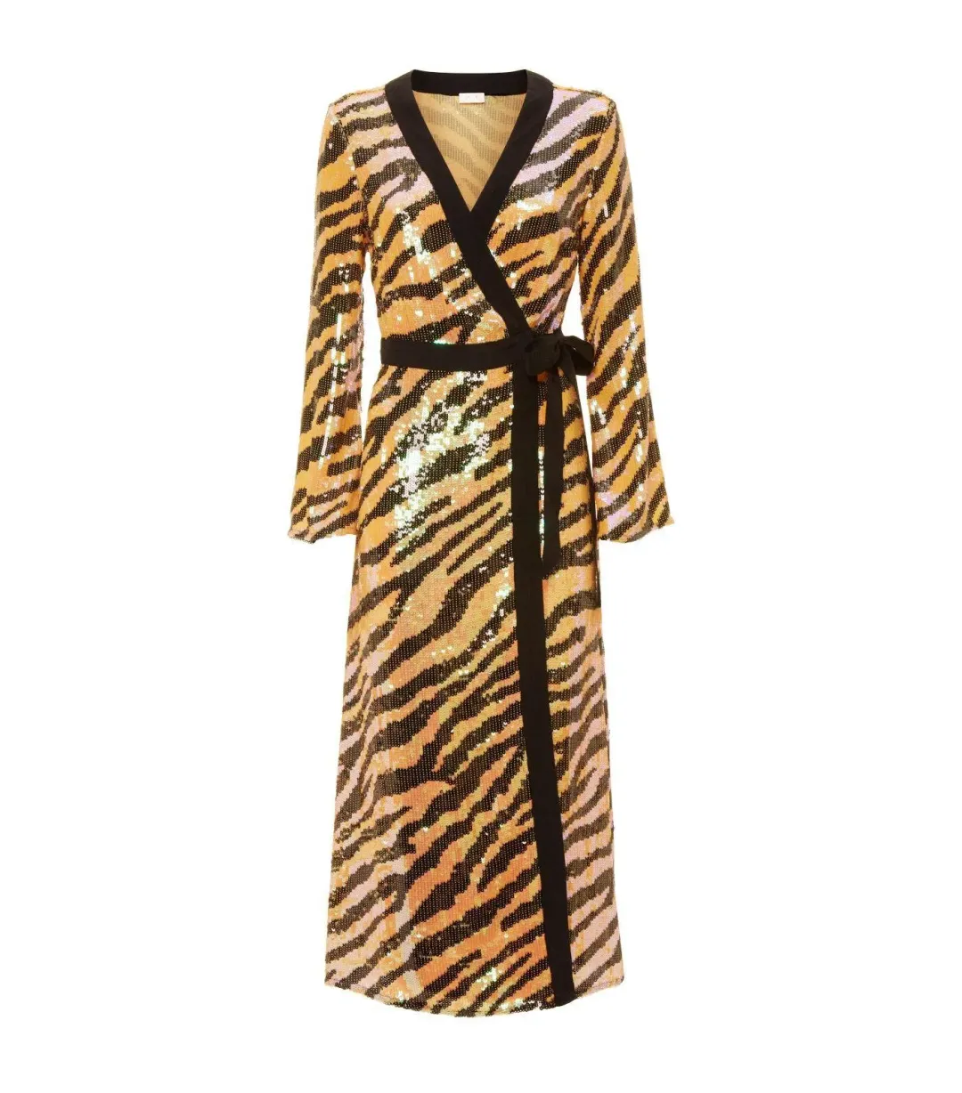 RIXO London 'Gigi' Sequin Midi Dress Tiger Print Sequins Size M/Au 12 for rent on The Volte - main image
