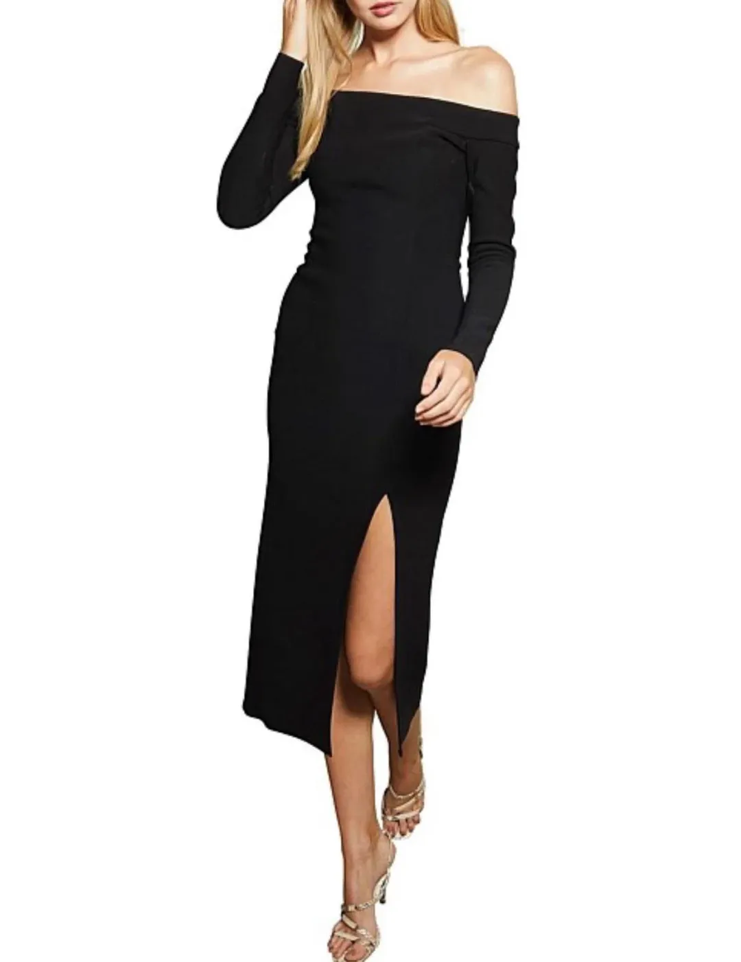 Bec & Bridge Elke Off Shoulder Midi Dress Black Size 10 for rent on The Volte - main image