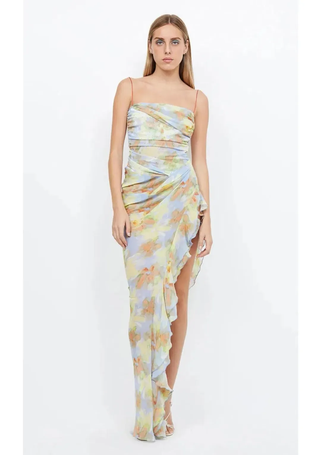 Bec & Bridge Zephy Asym Dress Blue Blossom Floral Size 8 for rent on The Volte - main image