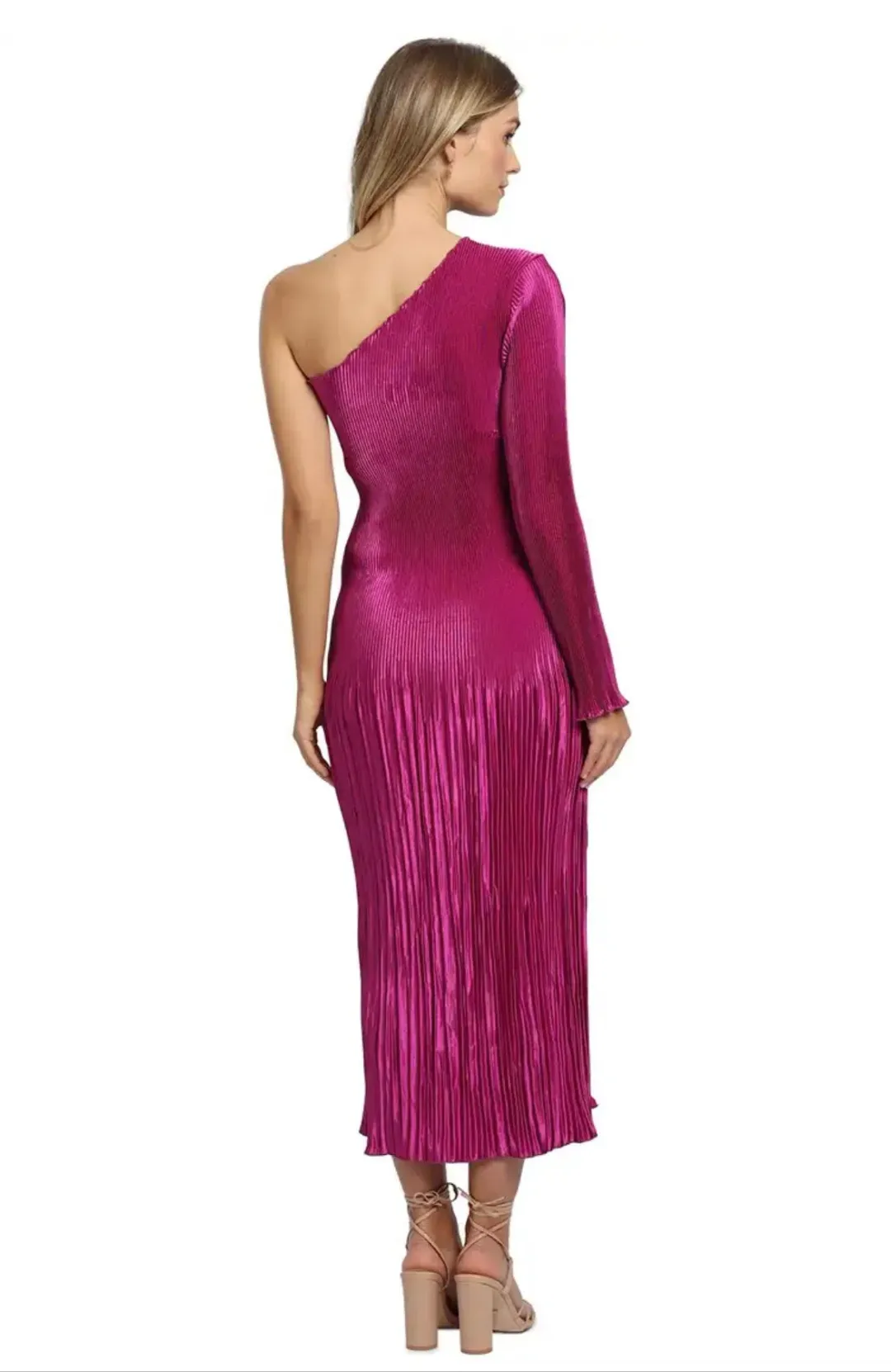 L’idée Soirée One Shoulder Long Sleeve Dress in Magenta Pink Size AU 8 for rent on The Volte - main image