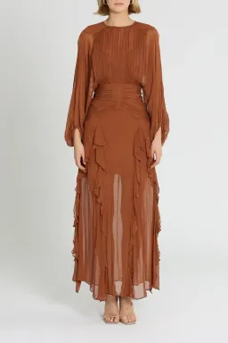 Shona Joy Leonie Balloon Sleeve Maxi Dress in Brown Size 6 for rent on The Volte - image 1
