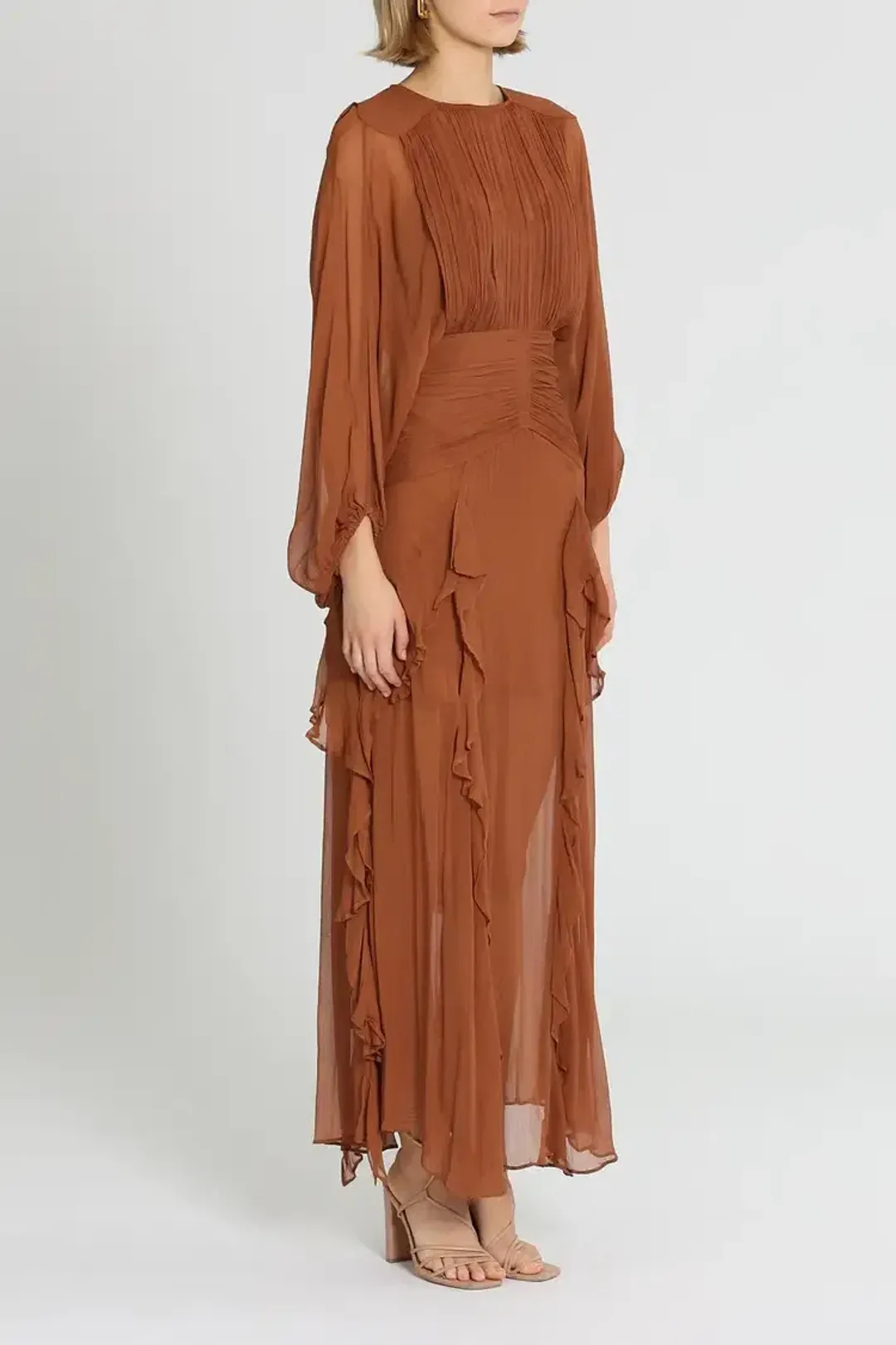 Shona Joy Leonie Balloon Sleeve Maxi Dress in Brown Size 6 for rent on The Volte - main image
