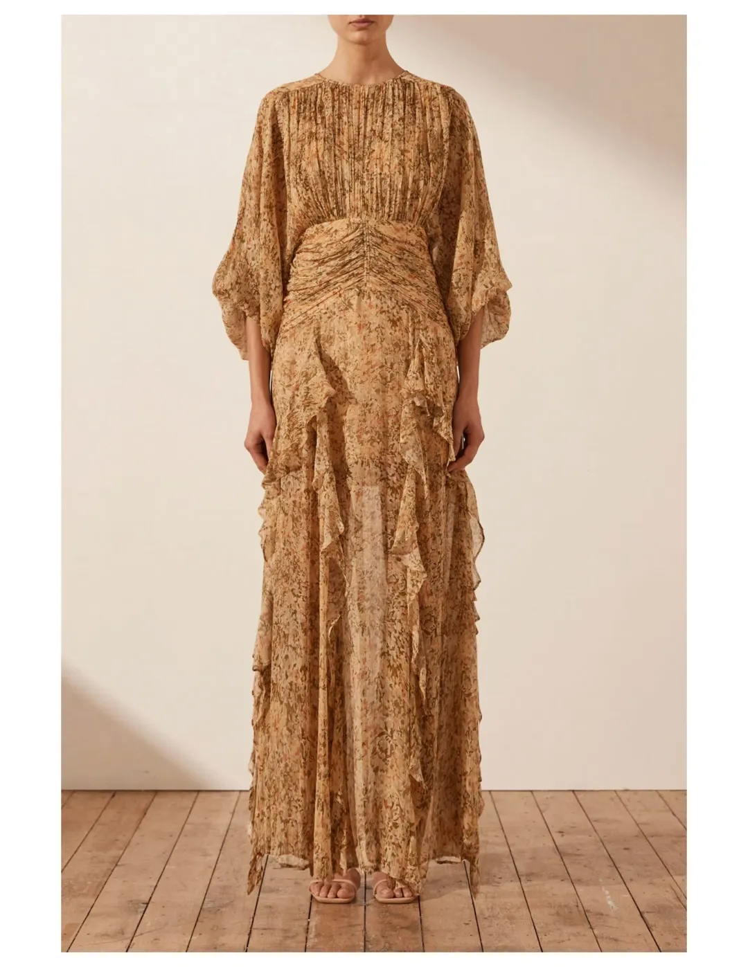 Shona Joy Louise Round Neck Balloon Sleeve Maxi Dress Floral Size 14 for rent on The Volte - main image