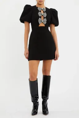 Rebecca Vallance Yvonne Bow Mini Dress Black Size 10 for rent on The Volte - image 1