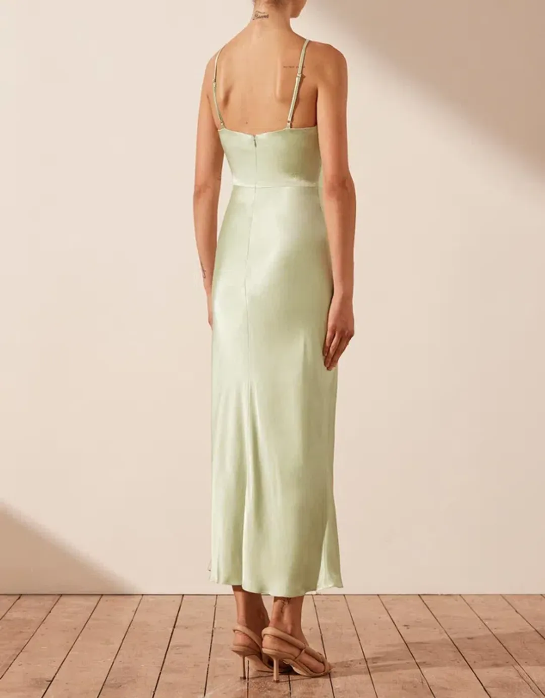 Shona Joy Angelica Keyhole Lace Front Midi Dress in Aloe Vera Size 8 for rent on The Volte - main image
