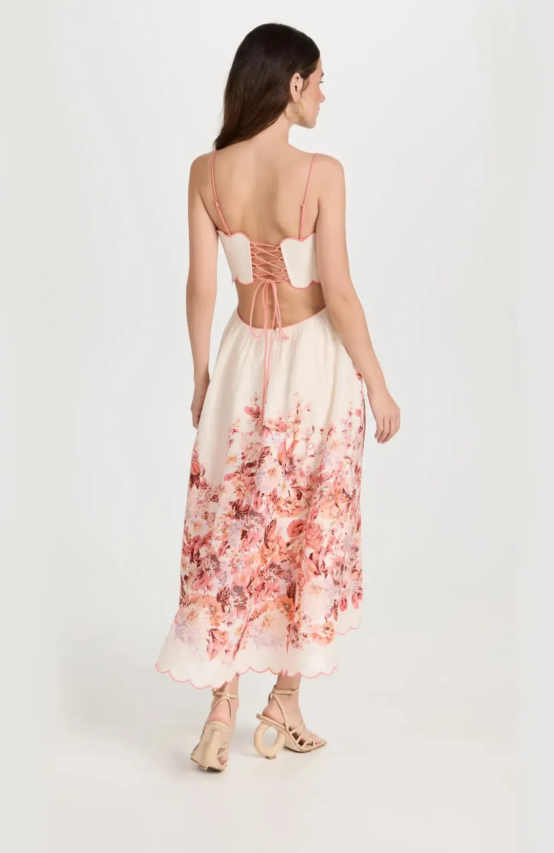 Zimmermann Devi Scallop Midi Dress in Cream Floral Size 1/ Au 10 for rent on The Volte - main image