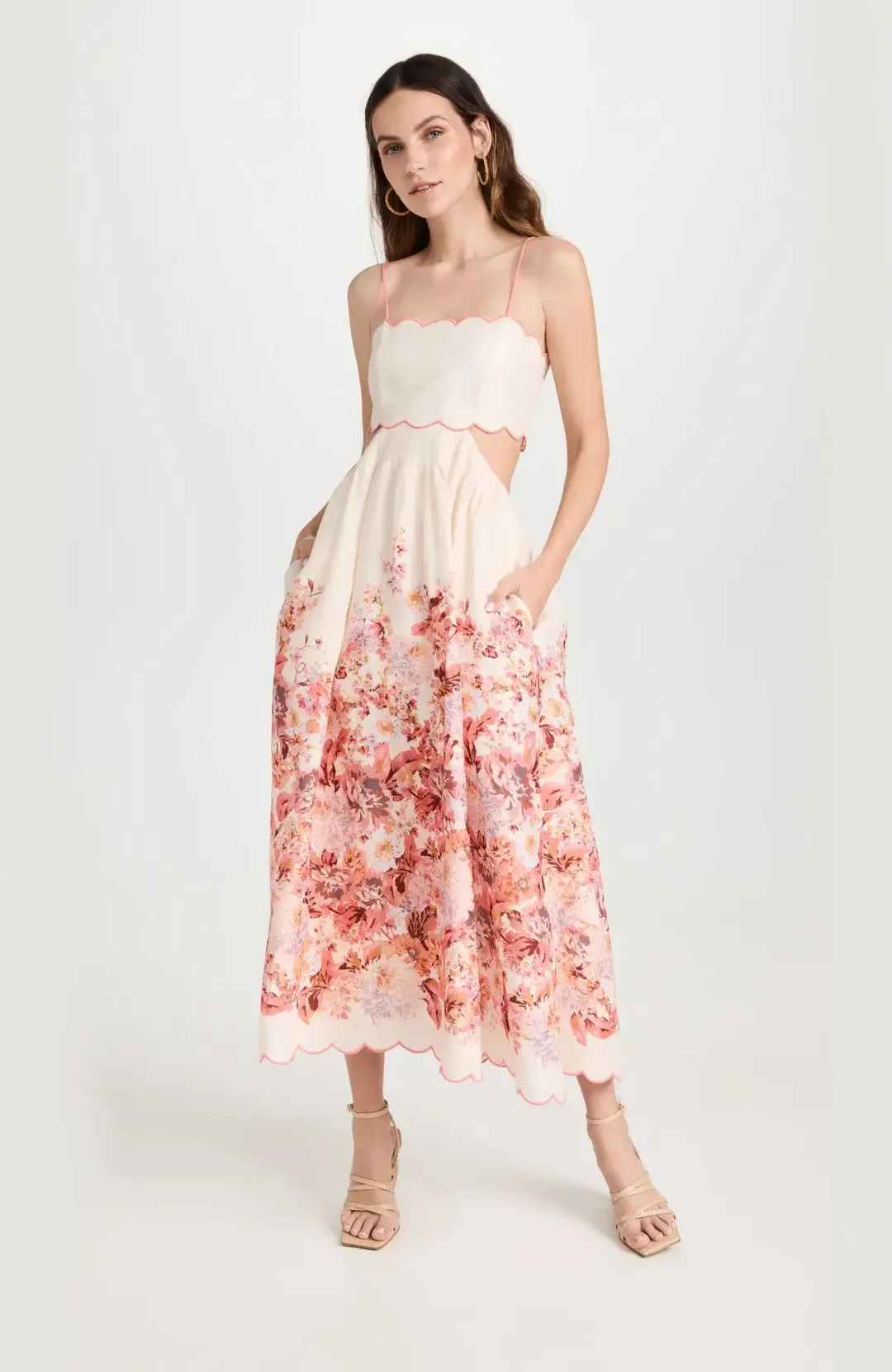 Zimmermann Devi Scallop Midi Dress in Cream Floral Size 1/ Au 10 for rent on The Volte - main image