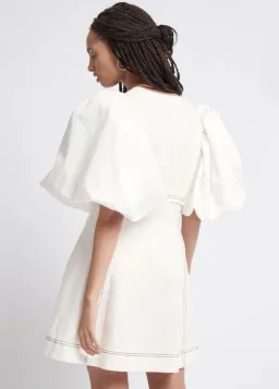 Aje Cherished Puff Sleeve Linen Mini Dress White Size 8 for rent on The Volte - image 2