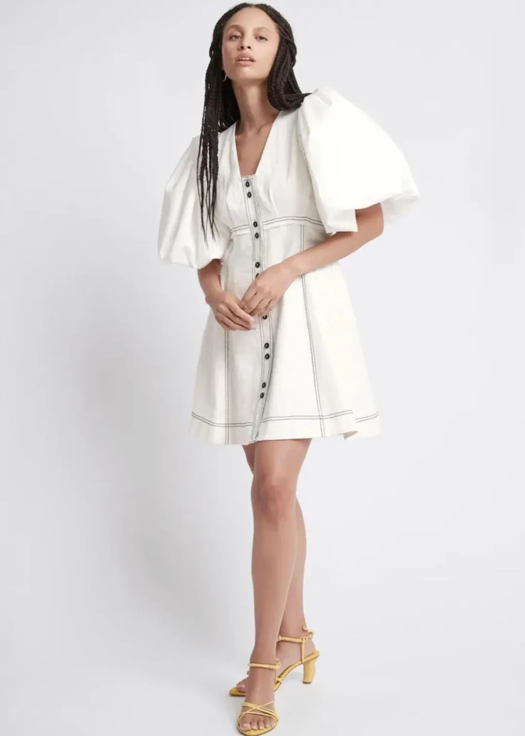 Aje Cherished Puff Sleeve Linen Mini Dress White Size 8 for rent on The Volte - main image