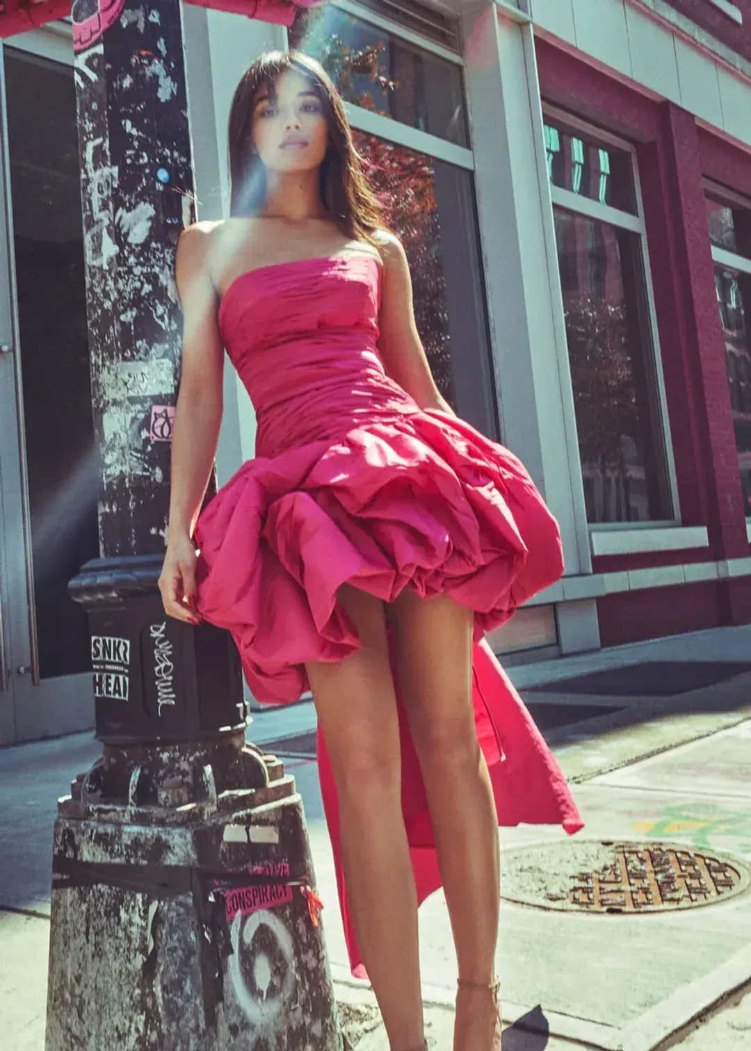 Aje Piacere Bubble Hem Mini Dress Fuschia Size 8 for rent on The Volte - main image