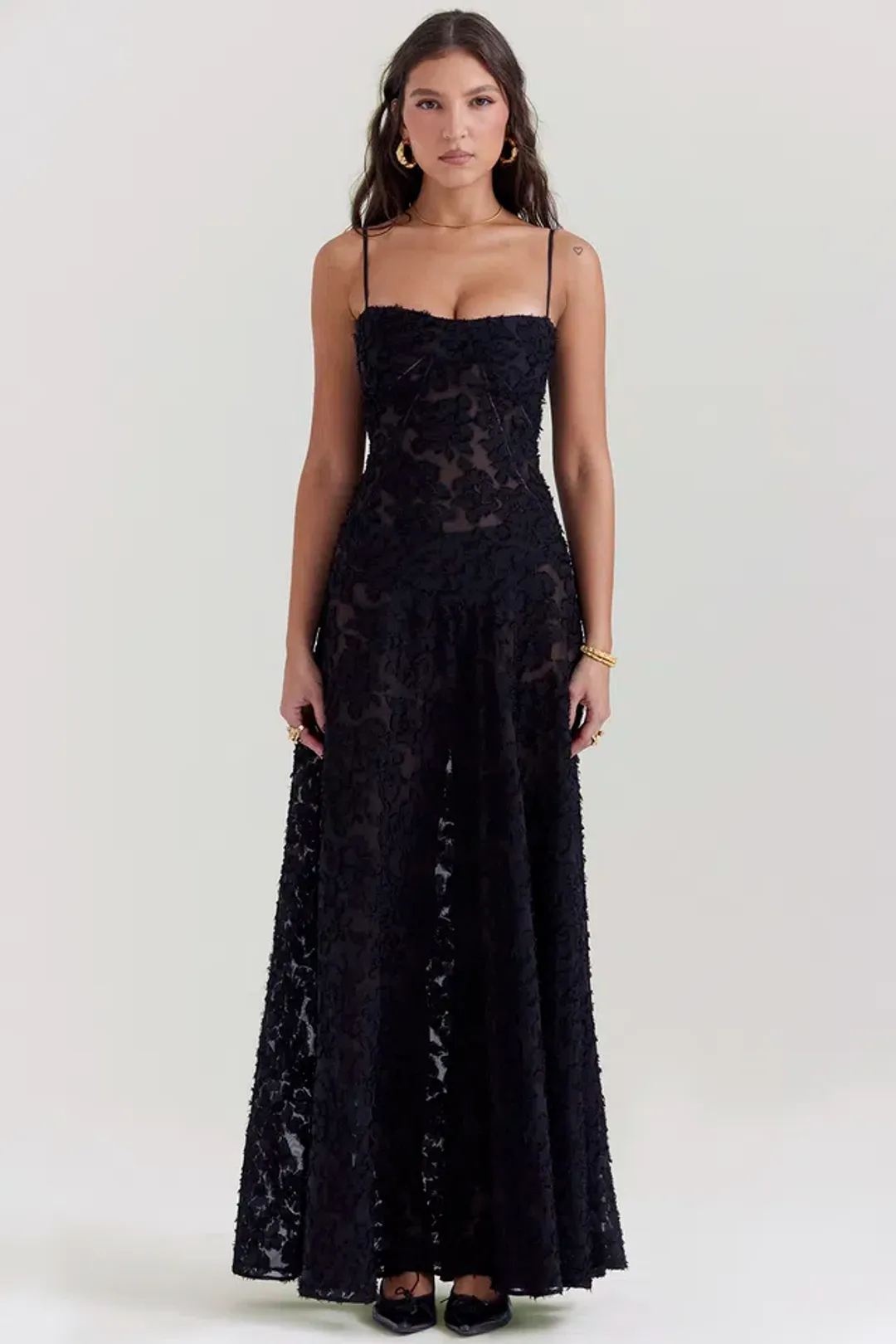 House Of CB Seren Floral Lace Back Maxi Dress Black  Size S/Au 8 for rent on The Volte - main image