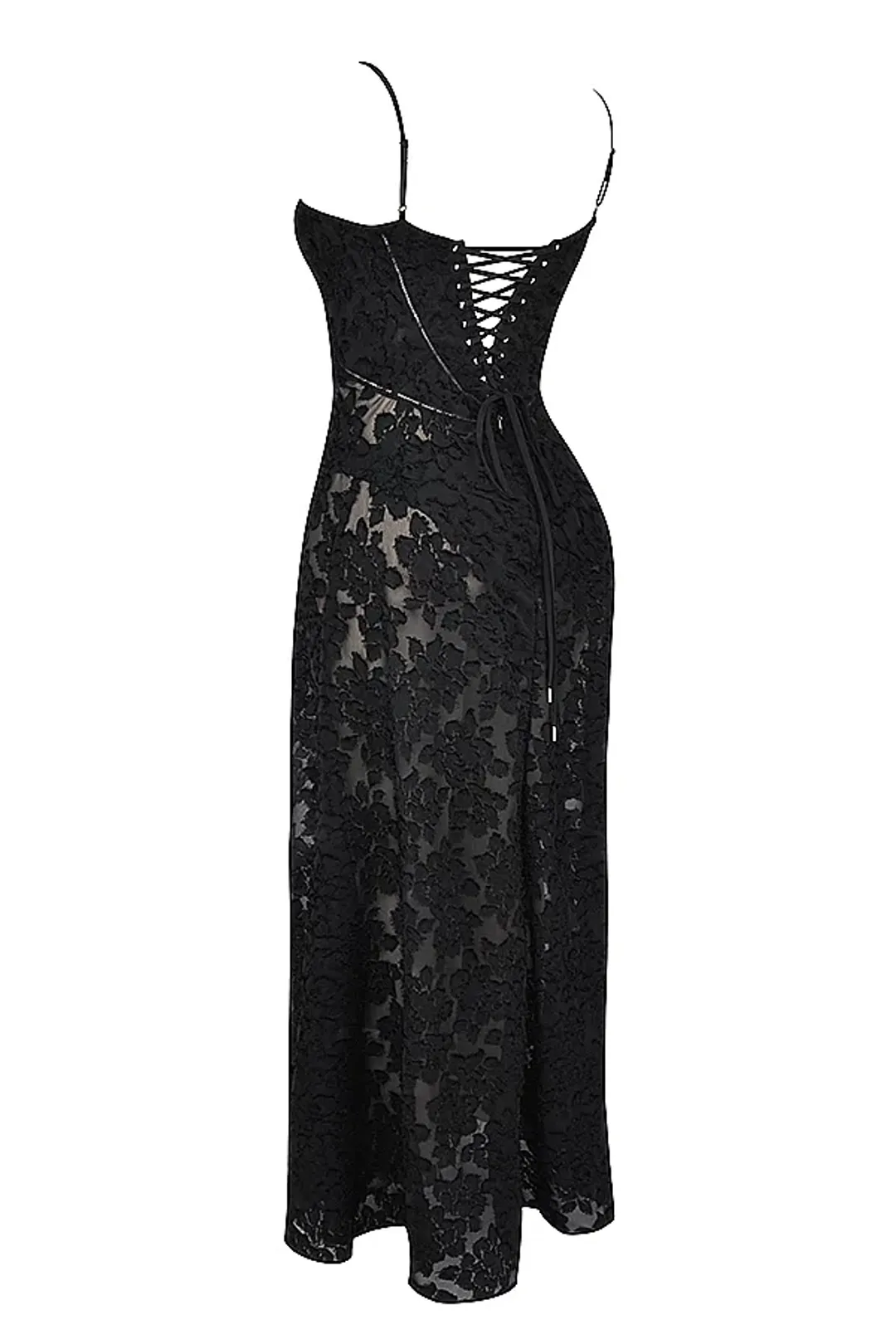 House Of CB Seren Floral Lace Back Maxi Dress Black Size 10/ Au 10 for rent on The Volte - main image