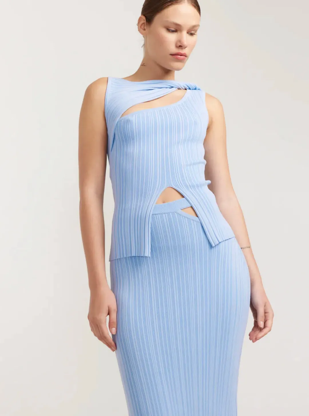 Henne Romee Knit Top & Skirt Set Blue Size 12 for rent on The Volte - main image