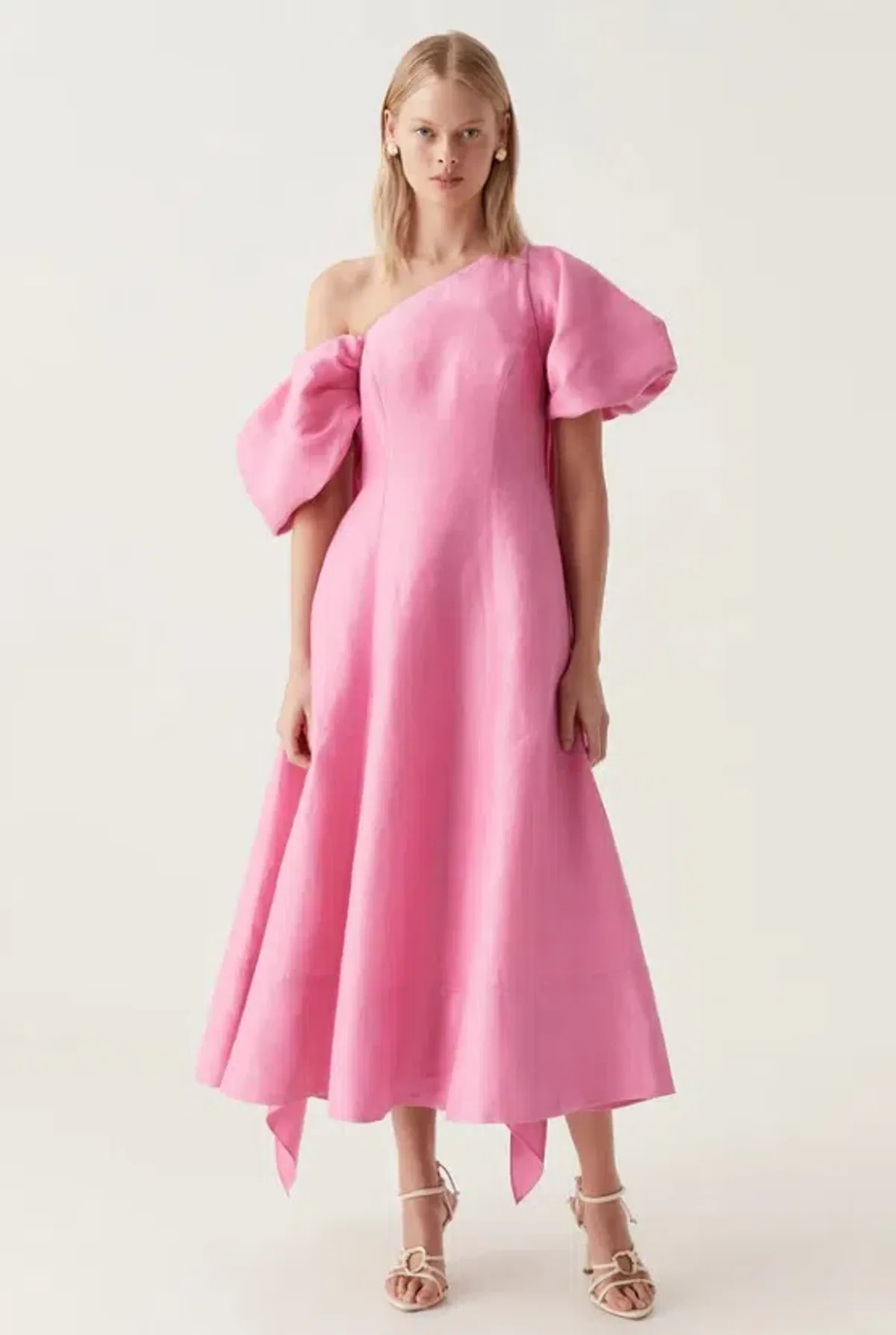 Aje Arista Tulip Sleeve Midi Dress Pink Size 8 for rent on The Volte - main image