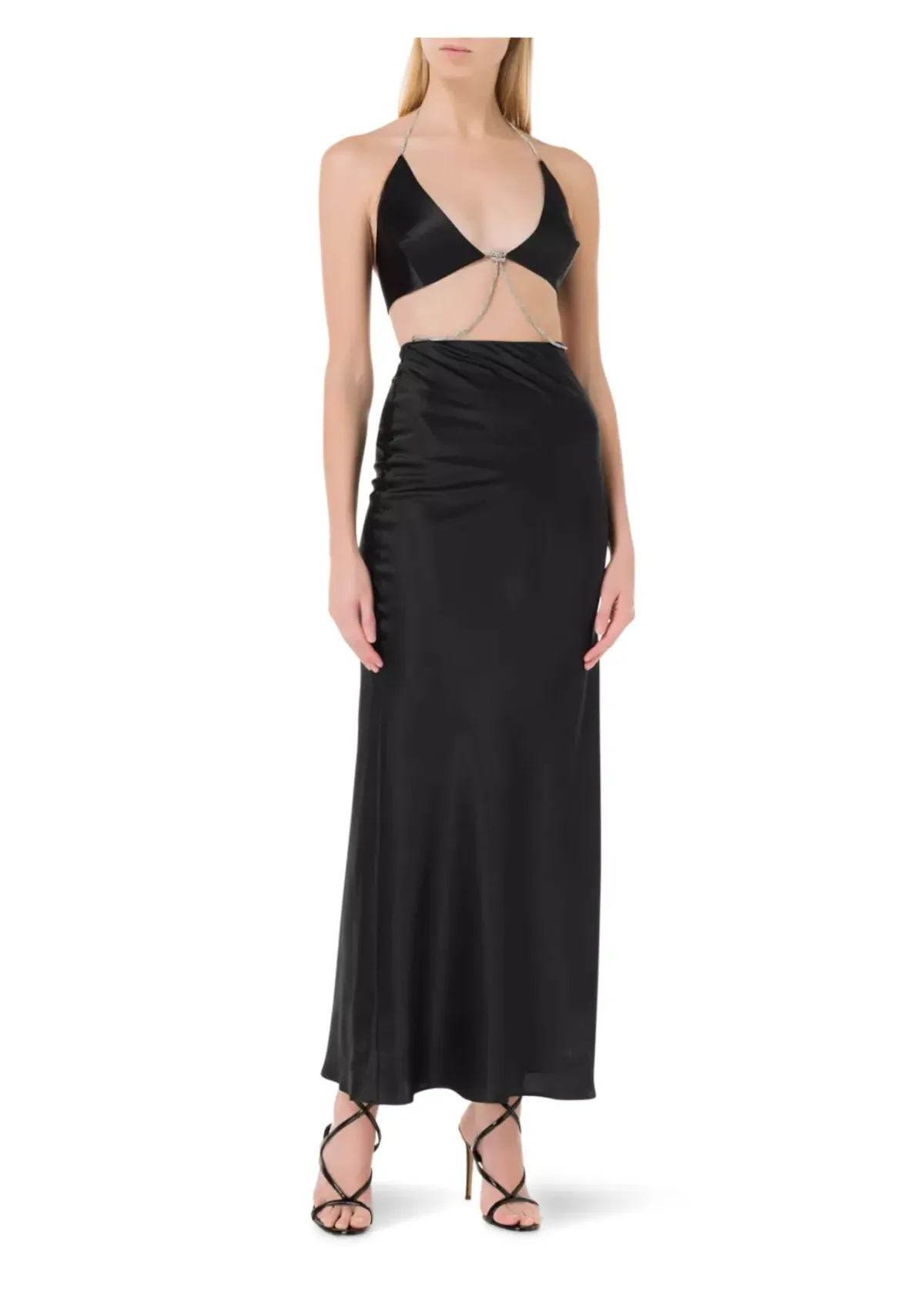 Michael Lo Sordo Nomi Crystalline Wrap Halter Dress in Black Size 6 for rent on The Volte - main image
