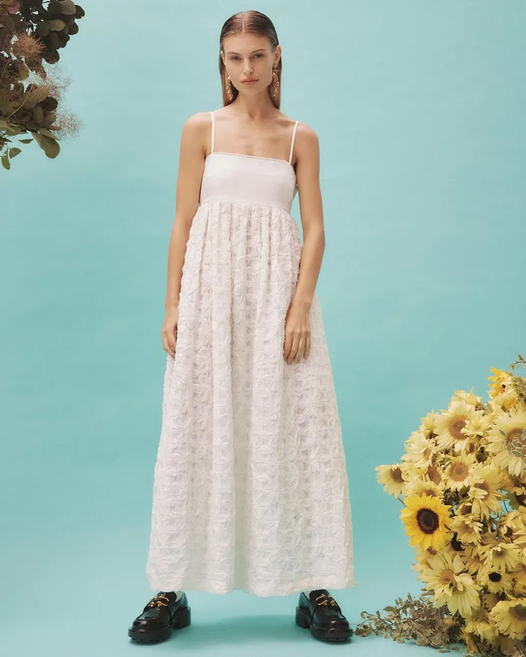 Alemais Iggy Embroidered Midi Dress White Size 10 for rent on The Volte - main image