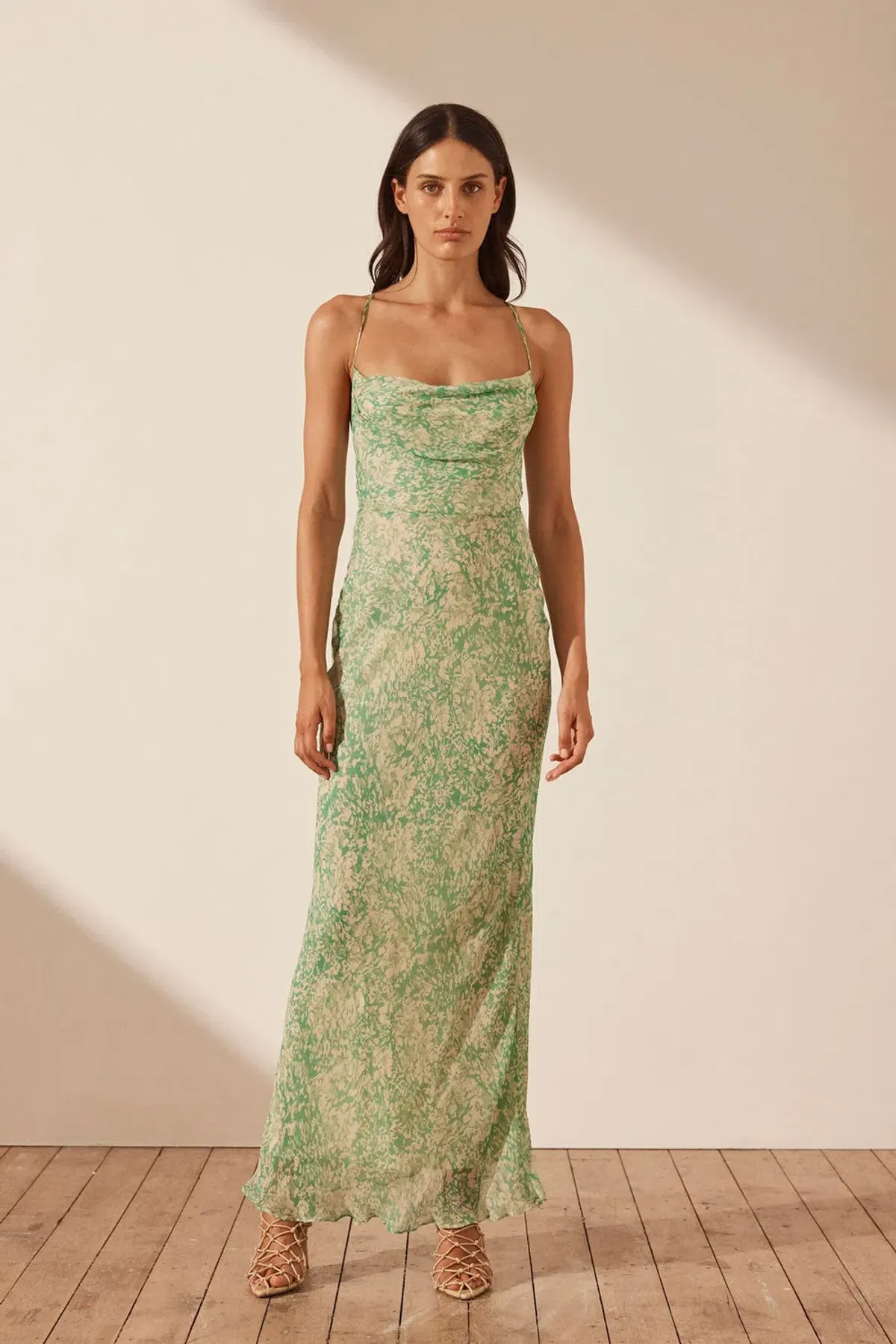 Shona Joy Belvedere Lace Back Bias Maxi Dress in Tree Green Size 12 for rent on The Volte - main image