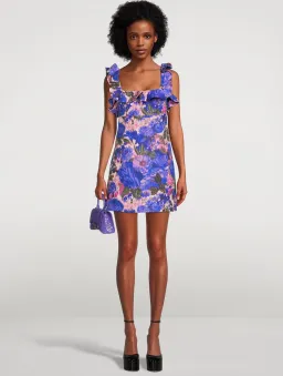 Zimmermann  High Tide Frill Mini Dress Purple Ikat Size 3 / AU 14 for rent on The Volte - image 3