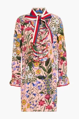  Gucci Ruffled Floral-print Silk Crepe De Chine Mini Dress In Blush Size XS/Au 8  for rent on The Volte - image 3