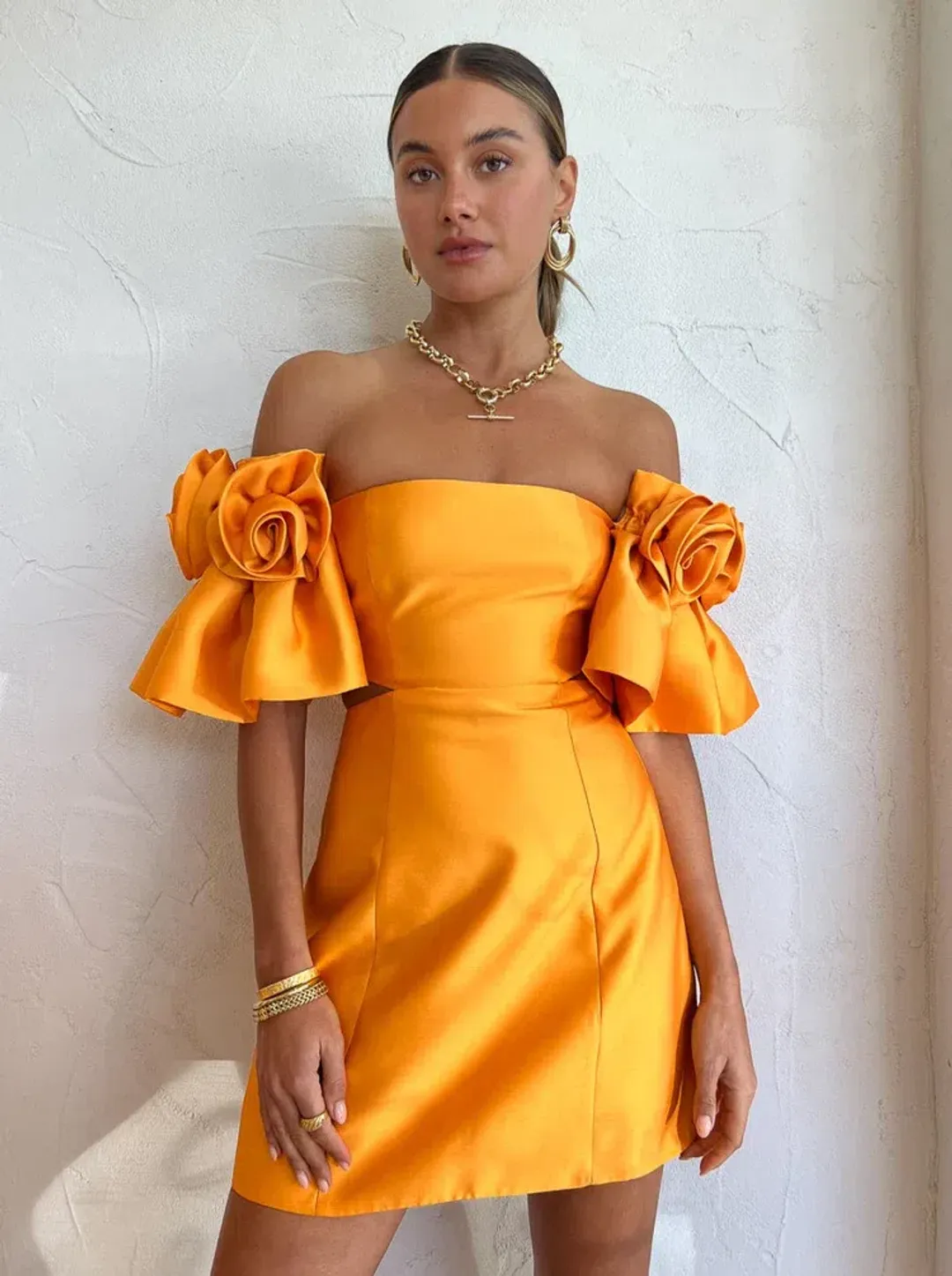 Alemais Macie Rosette Mini Dress Orange Size 10 for rent on The Volte - main image