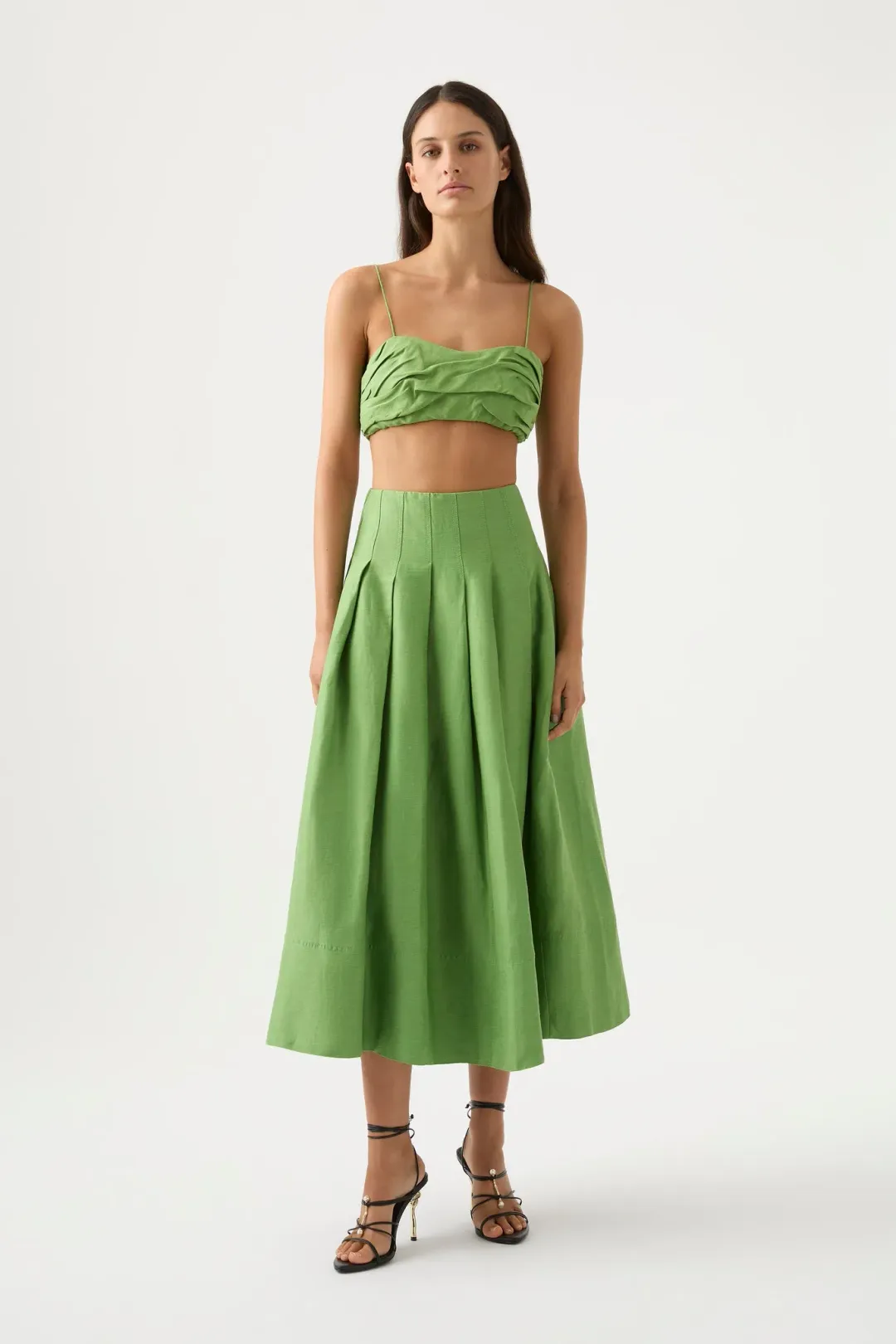 Aje Draped Twist Top & Paradiso Cinched Midi Skirt Set Fern Green Size 10 for rent on The Volte - main image