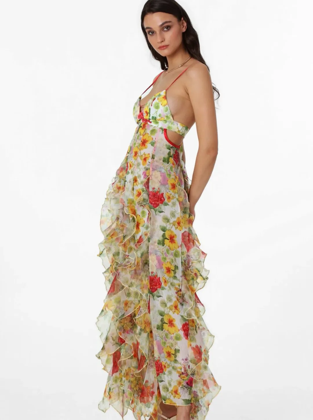 Menti Baroque Flower Maxi Dress Multi Size 6 for rent on The Volte - main image