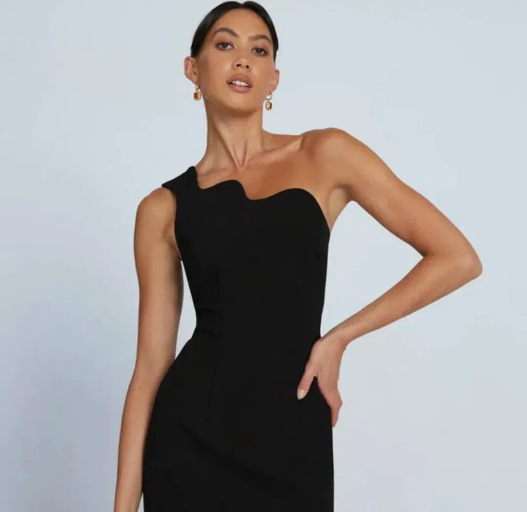 By Johnny Wave One Shoulder Mini Dress Black Size 10 for rent on The Volte - main image