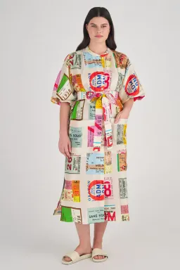 Oroton Ticket Print Shirt Midi Dress Multi Print Size 16 for rent on The Volte - image 5