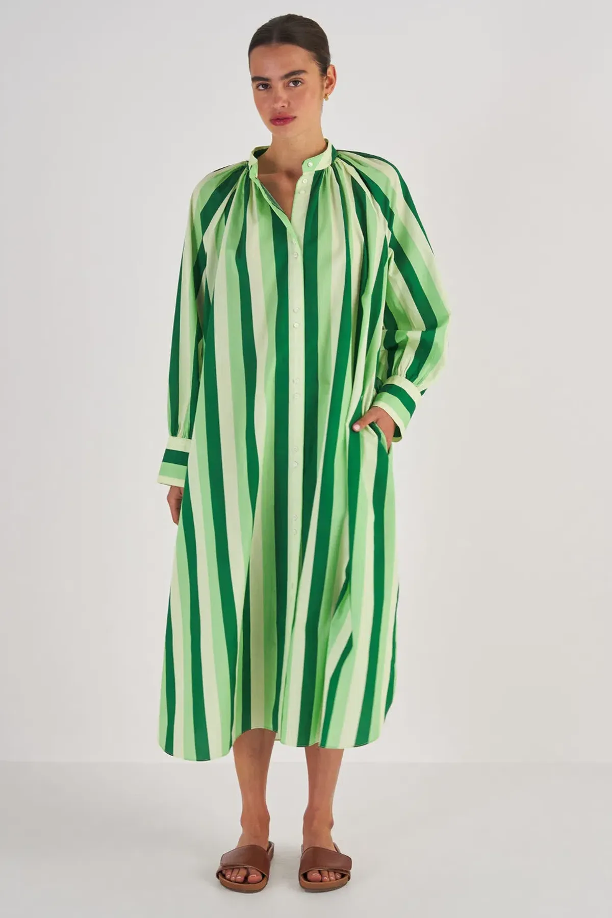 Oroton Multi Stripe Shirt Dress in Garden Size 16   for rent on The Volte - main image