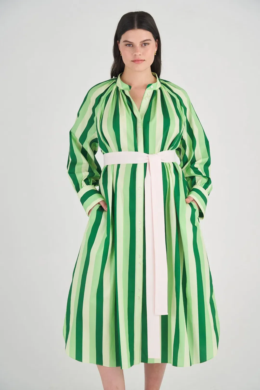 Oroton Multi Stripe Shirt Dress in Garden Size 16   for rent on The Volte - main image
