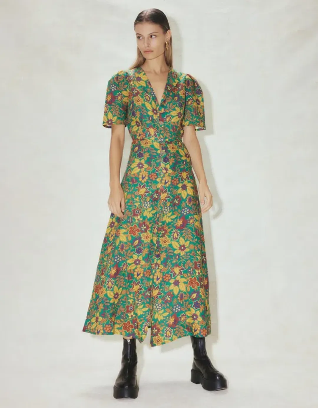Alemais Isabella V Floral Midi Dress Green Size 8  for rent on The Volte - main image