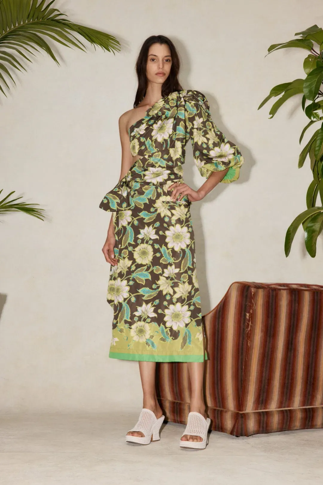 Alemais Winnie Midi Dress Chocolate/Floral Size 8 for rent on The Volte - main image
