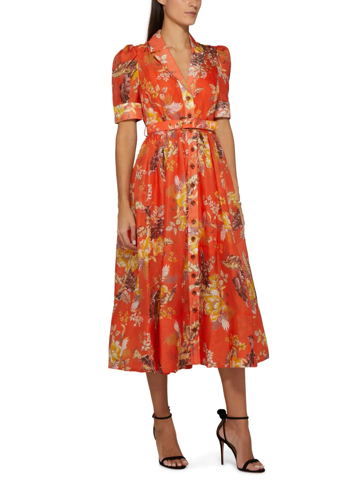 Zimmermann Matchmaker Midi Shirt Dress Red Tropical Floral Size 2 / AU 12 for rent on The Volte - main image