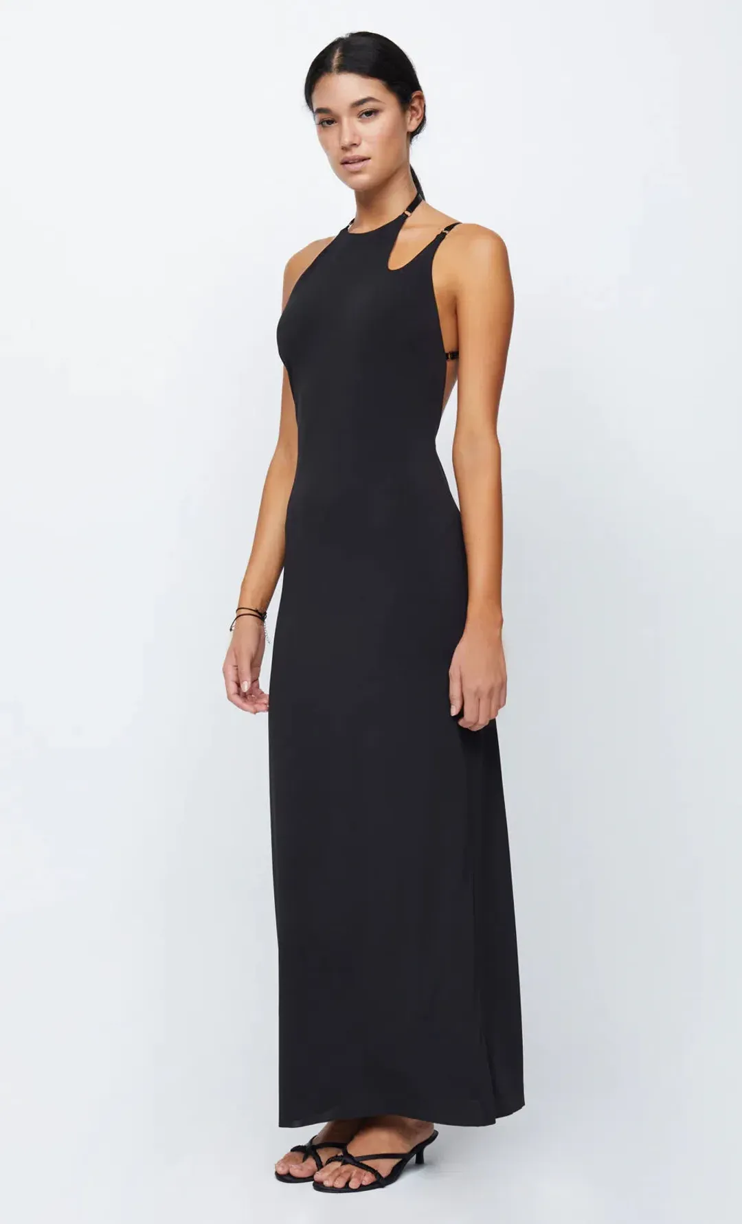 Bec & Bridge Zadie Asym Maxi Cut Out Strap Halter Open Back Dress Black Size AU 8 for rent on The Volte - main image