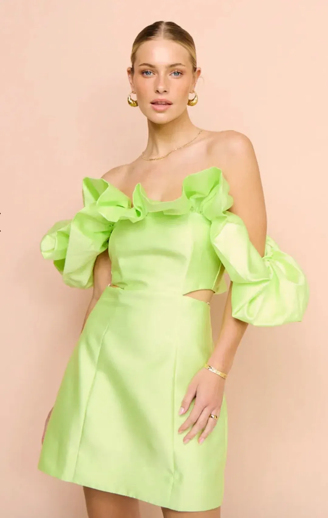 Alemais Suzi Off Shoulder Mini Dress Green Size 8 for rent on The Volte - main image
