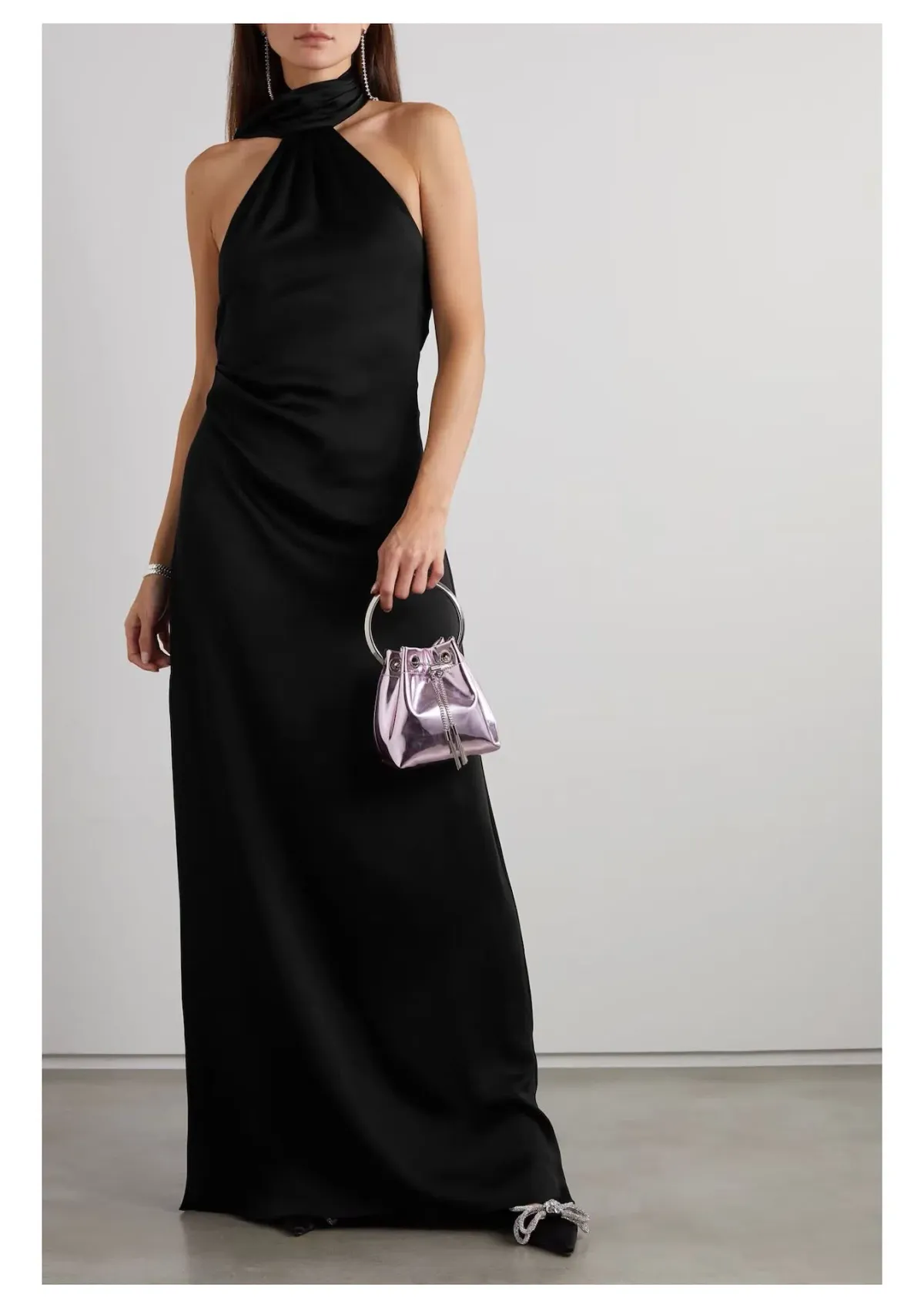 Jonathan Simkhai Vittoria Draped Satin Maxi Dress Black Size 6 for rent on The Volte - main image