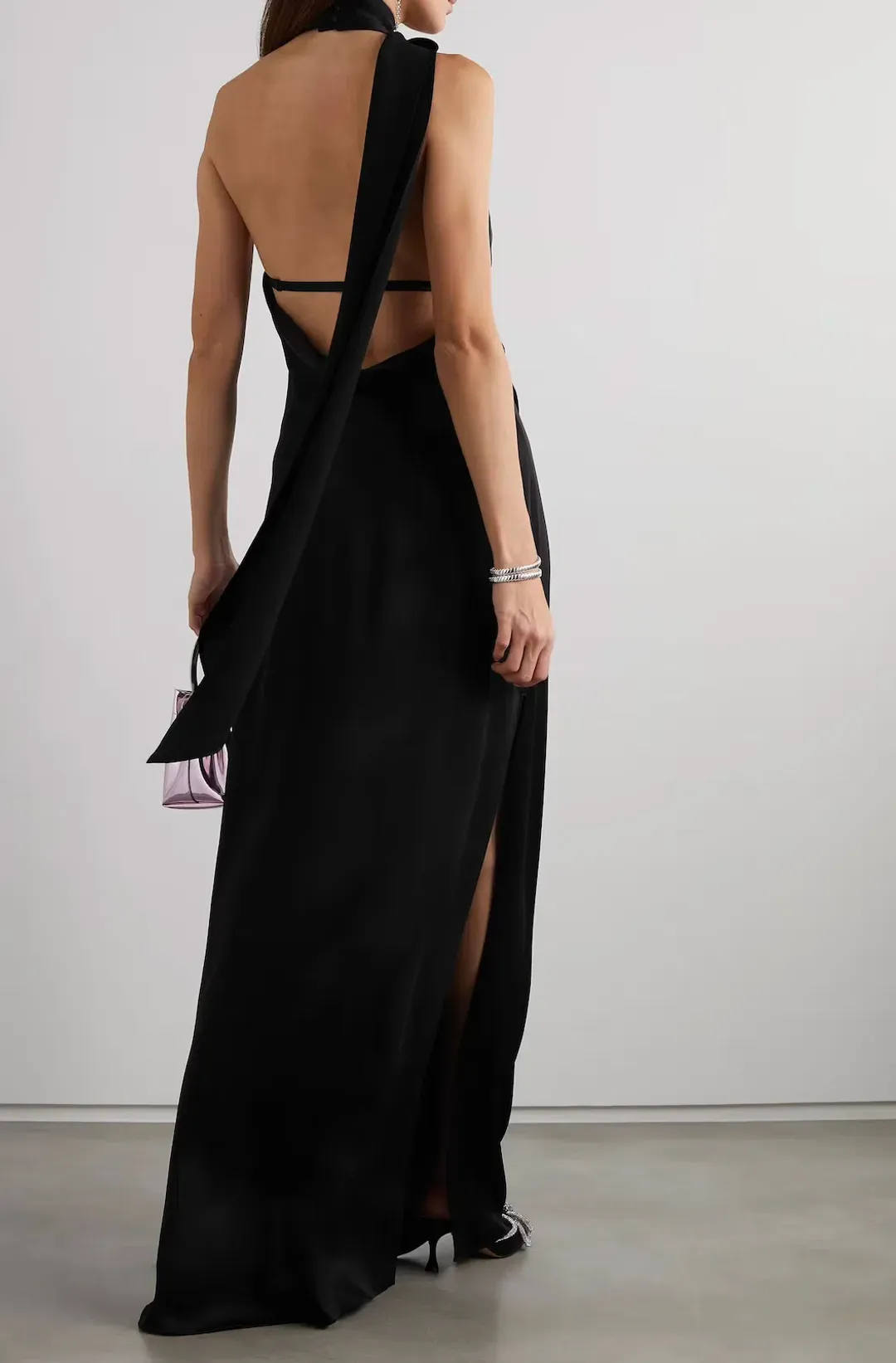 Jonathan Simkhai Vittoria Draped Satin Maxi Dress Black Size 6 for rent on The Volte - main image
