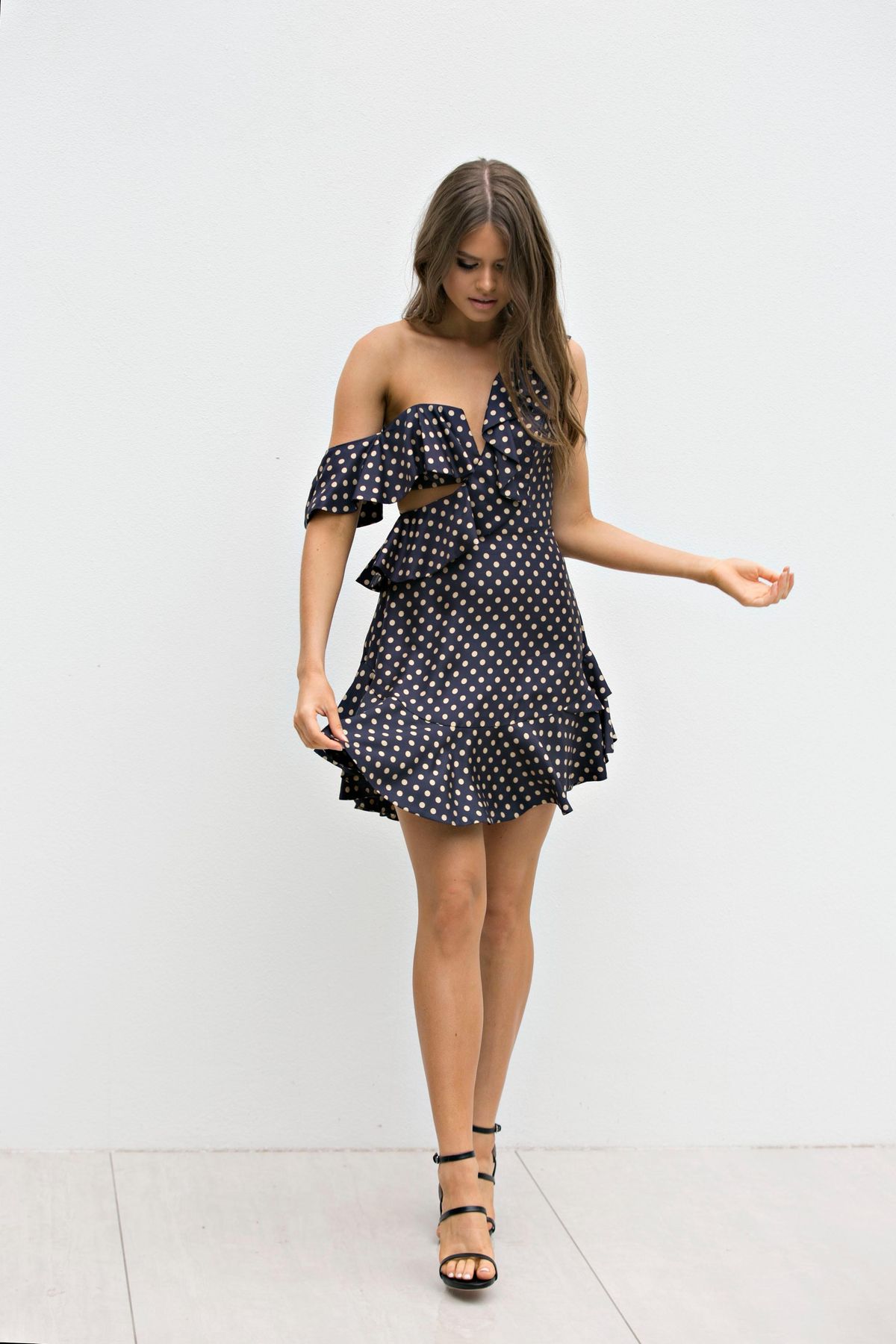 Zimmermann Rife Flounce Mini Dress Navy/Mustard Print Size 0 / AU 8 for rent on The Volte - main image