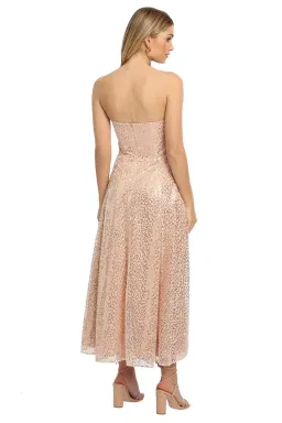 Elle Zeitoune Lana Bustier Midi Dress in Rose Gold Size 16 for rent on The Volte - image 3