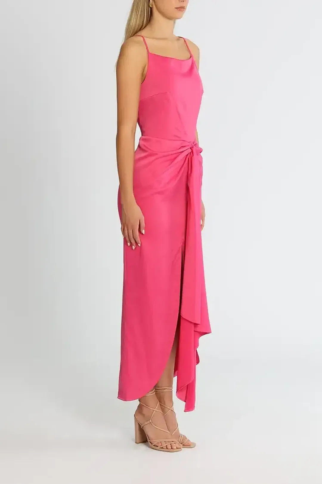 Elle Zeitoune Gathered Waist Midi Dress in Pink Punch Size 10 for rent on The Volte - main image
