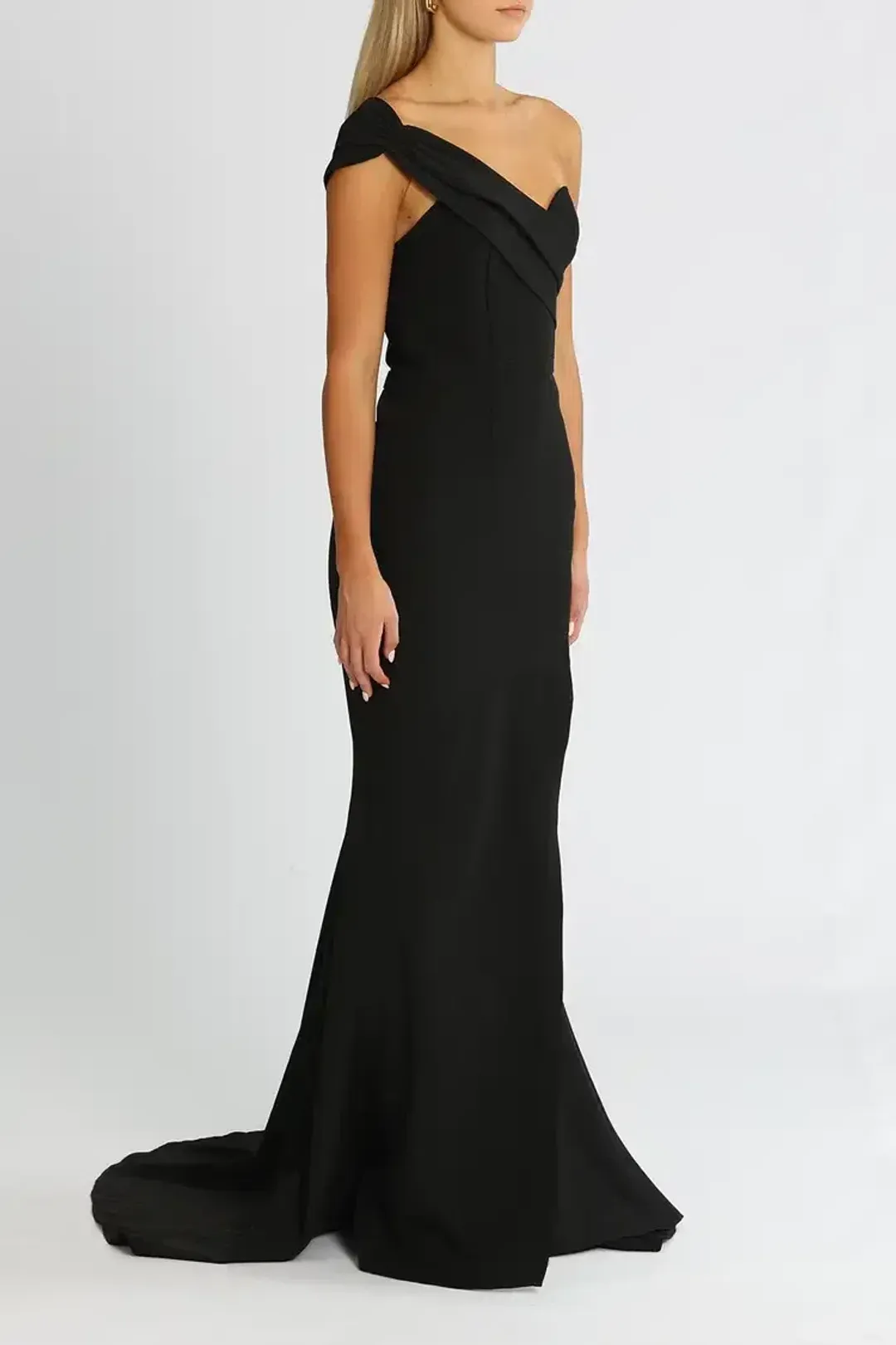 Elle Zeitoune One Sided Off Shoulder Gown in Black Size 6 for rent on The Volte - main image