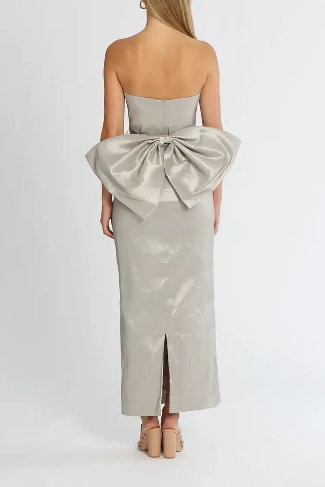 Elle Zeitoune Fitted Strapless Dress in Silver Size 14 for rent on The Volte - main image