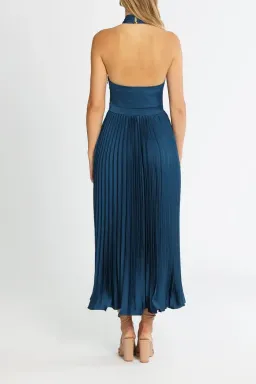 Elle Zeitoune Pleated Halter Midi Dress in Blue Size 8 for rent on The Volte - image 3